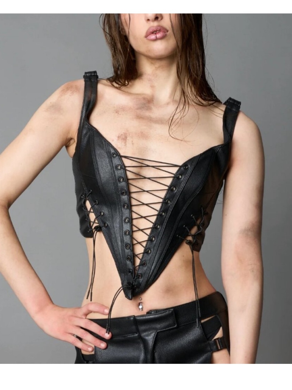 NWOT Namilia XTC Lace-up Leather PVC Corset Top Sz Small